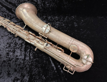 Photo Early Vintage 1917 Buescher True Tone Silver Baritone Saxophone, Serial #34898